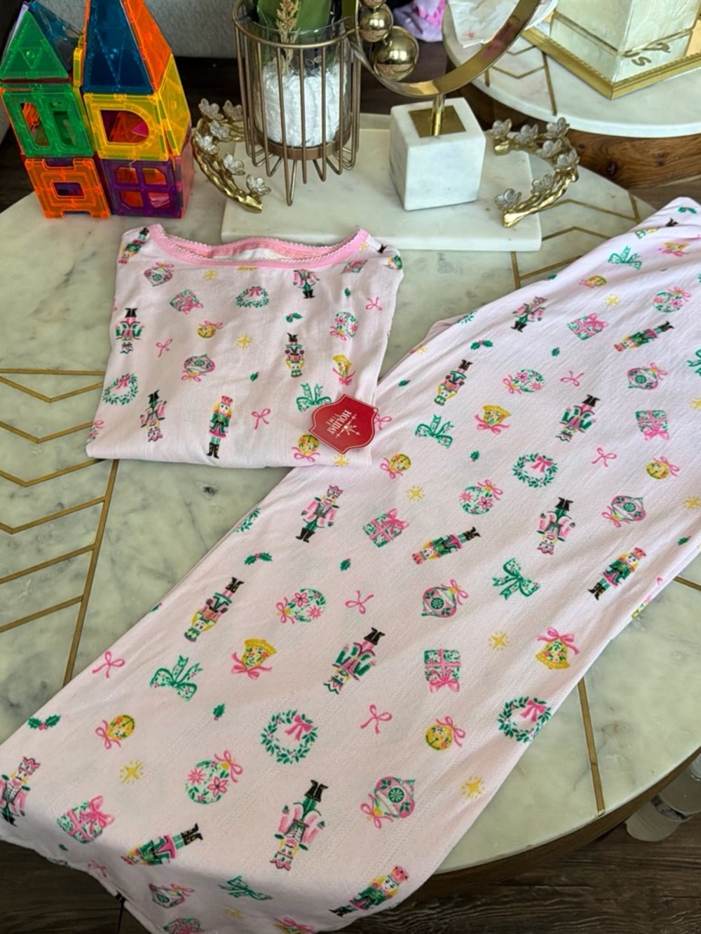 Holiday Time Girls Pink Nutcracker & Wreath Pajama Set